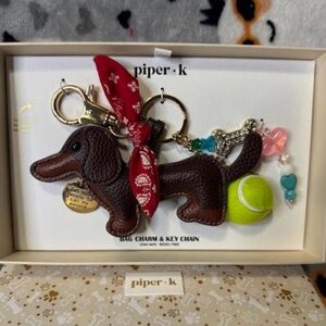 Piper-K Dachshund Dog Bag Charm Keychain Set NWT Tennis Ball Charm Gift